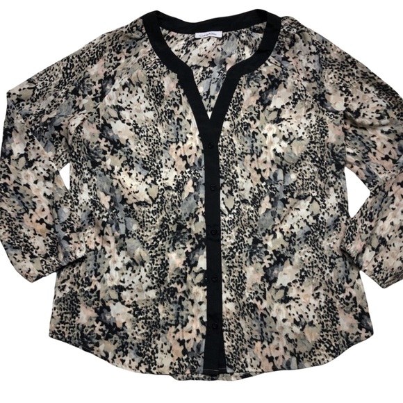 Calvin Klein Tops - Calvin Klein Animal Print Sheer Blouse size Large
